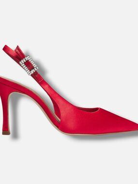 22élevé Women's Red Crystal Buckle 90MM Satin Slingback Pumps Shoes Size 40